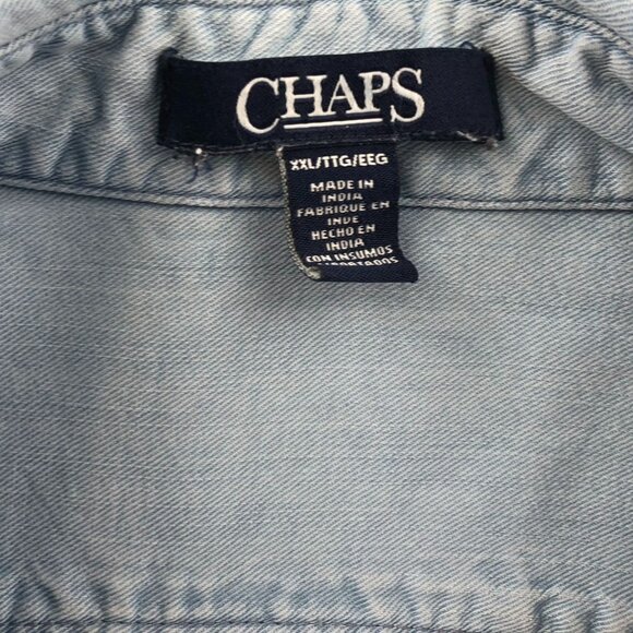 Chaps Men Denim Shirt Size XXLT Long Sleeve Blue Button Up Casual Classic Travel - Picture 3 of 14